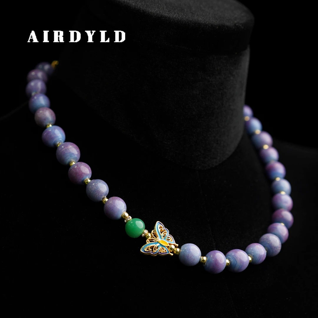 黄铜琉璃项链 【福蝶项链】淄博非遗手工老琉璃新中式时尚紫色项链