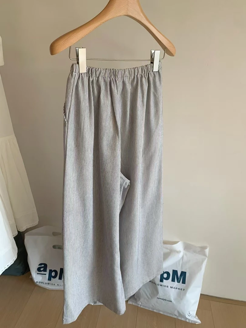 【春见】条纹松紧腰阔腿裤 松弛感轻松拿捏慵懒随性态度