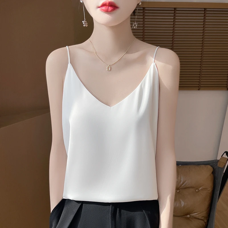 通勤极简风1g时尚风吊带显瘦丝滑背心白色背心百搭显瘦黑色外穿