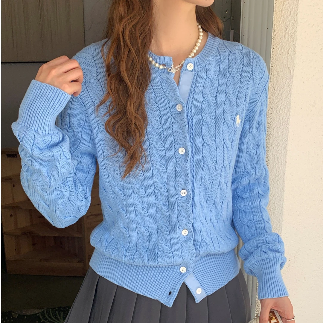 小马家 休闲 经典百搭 刺绣 小马标纯棉针织开衫 女 厚款秋冬0424