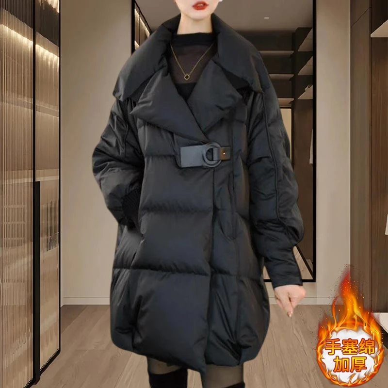 韩版高级感中长款棉服女2025年冬季新款洋气百搭宽松加厚保暖外套