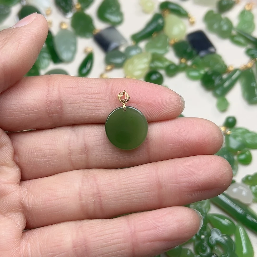 和田玉（碧玉）玉坠18K金镶嵌慕*