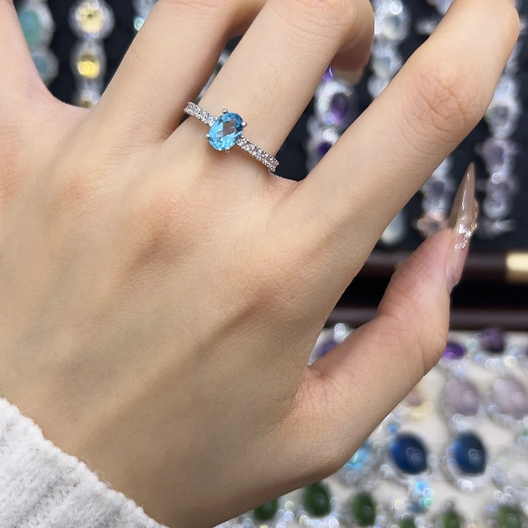 托帕石戒指银S925镶嵌