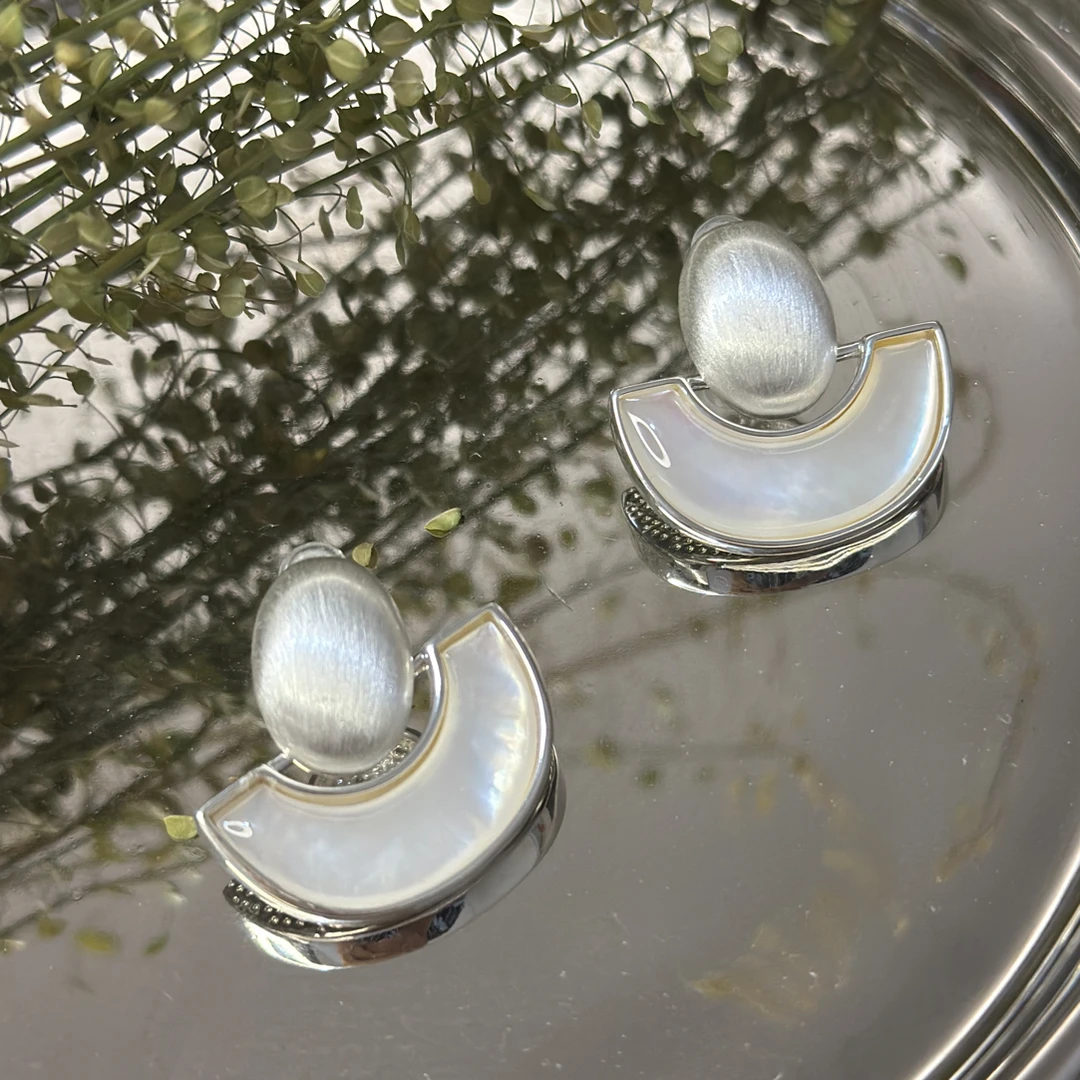合金贝壳耳饰 耳饰法式镶嵌复古小众耳环气质耳夹设计感耳扣素款