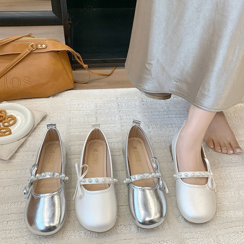 浅口单鞋女2025新款春季温柔法式小香风孕妇平底软底玛丽珍豆豆鞋