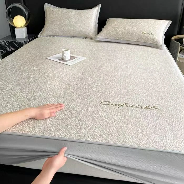 2025新款乙纶冰丝凉席可水洗凉席三件套床笠款纯色凉席-M40