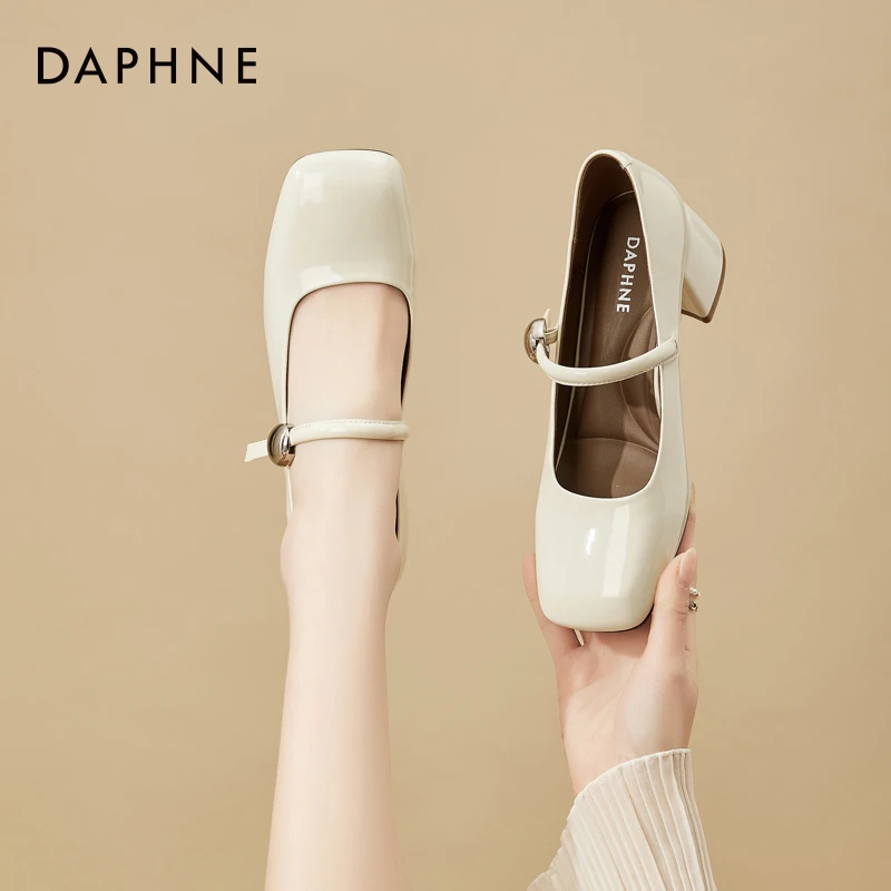 达芙妮玛丽珍高跟鞋女2026年春季新款粗跟浅口一字带气质时尚单鞋