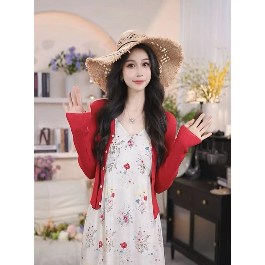 樱桃红外搭小开衫修身设计显瘦复古长袖夏外套针织上衣1382