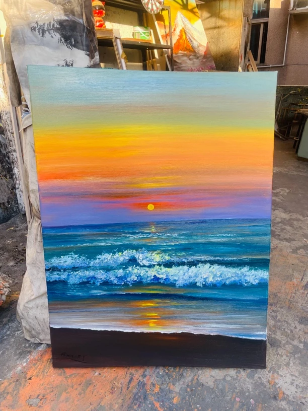 海上日出挂画玄关画现代装饰画尺寸90.120