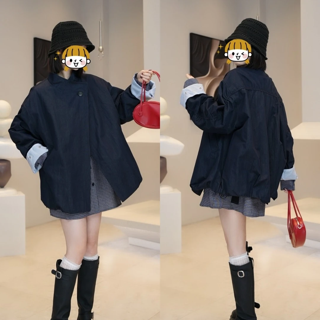 2025年春季新款时尚复古设计感大码宽松显瘦一粒扣休闲风衣外套女