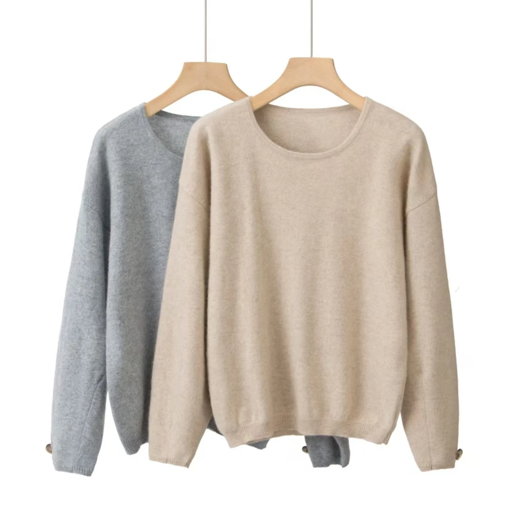 女士山羊绒慵懒风圆领长袖内搭秋冬针织打底衫