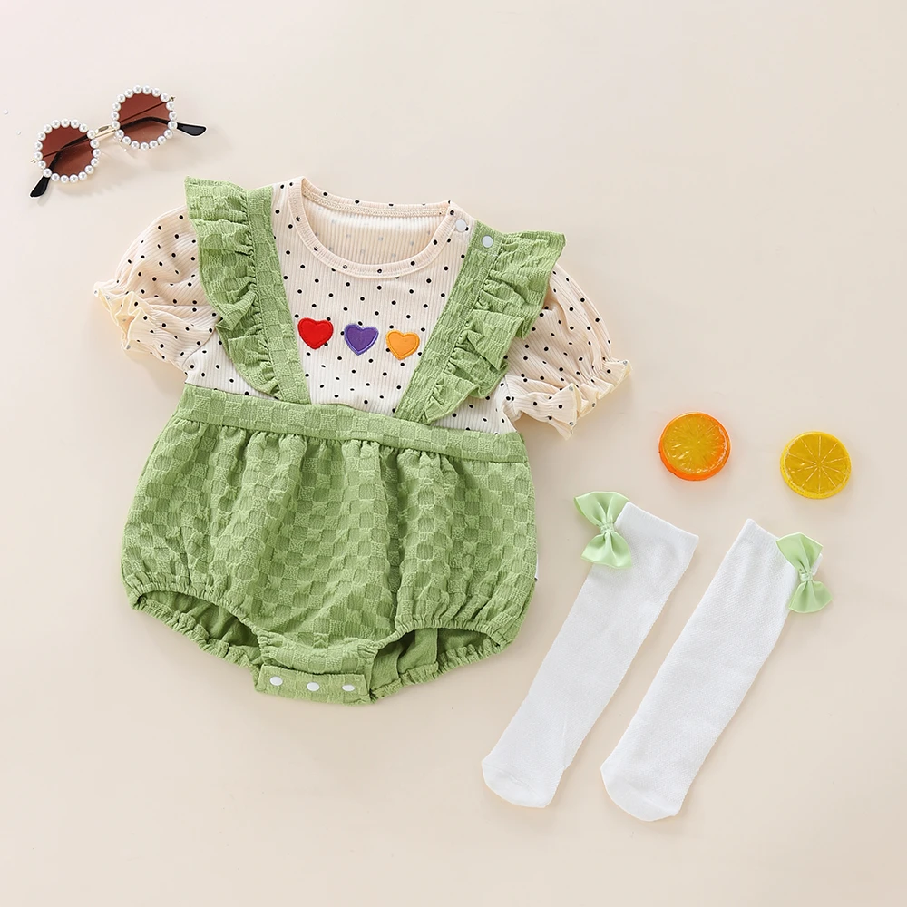 新生婴儿三爱心短袖包屁衣新款夏季宝宝衣服甜美可爱