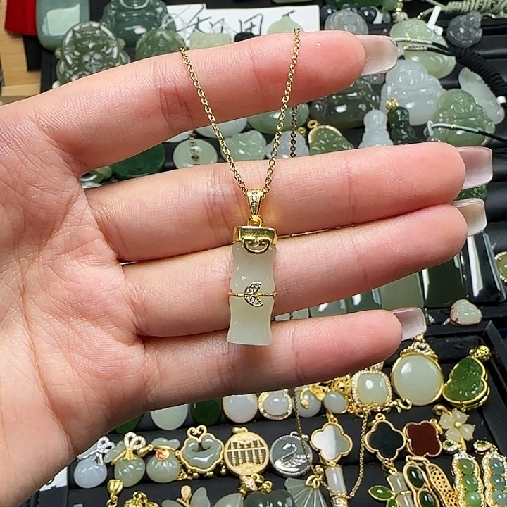 颈饰银S925镶嵌和田玉送链子送绳