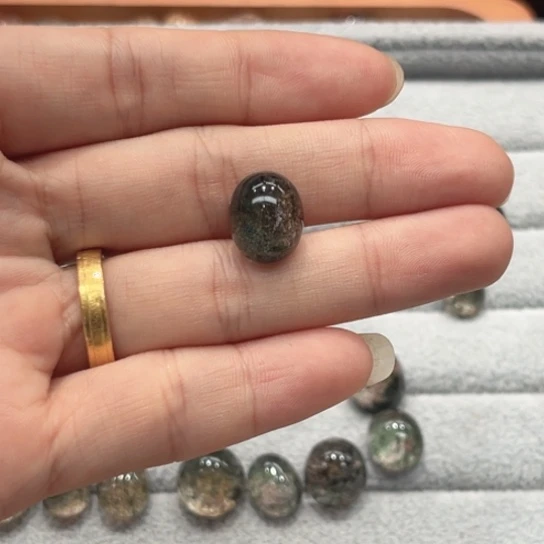 水晶珠宝半成品未镶嵌绿幽灵蛋面11mm定制非假不退换