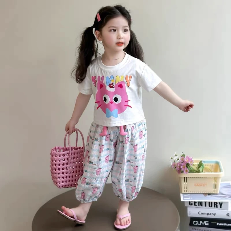 女童夏装套装2025新款儿童卡通洋气短袖两件套女宝宝夏季时尚潮