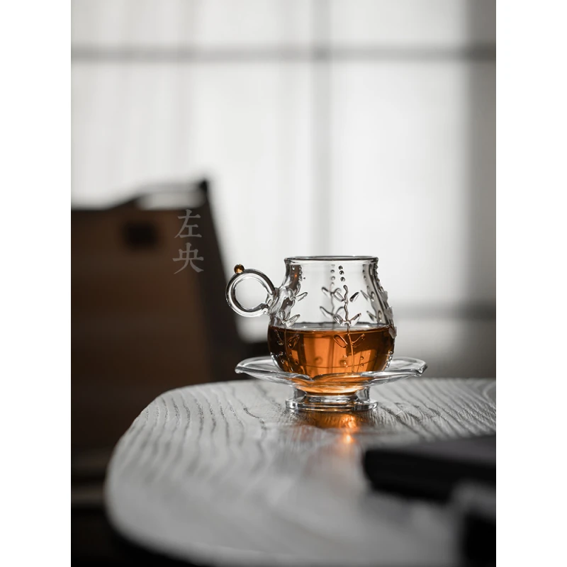 《紫藤花下》浮雕玻璃水杯女款高颜值新款咖啡杯冷饮杯茶杯带杯托