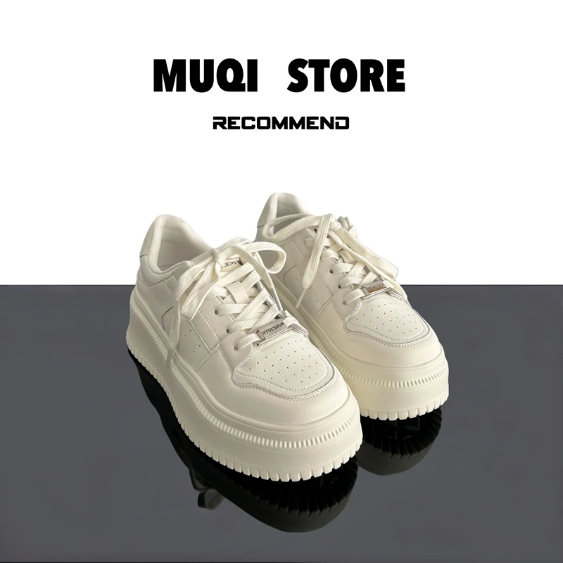 MUQI 2025春季新款韩版增高时尚休闲女鞋系带厚底低帮运动休闲鞋
