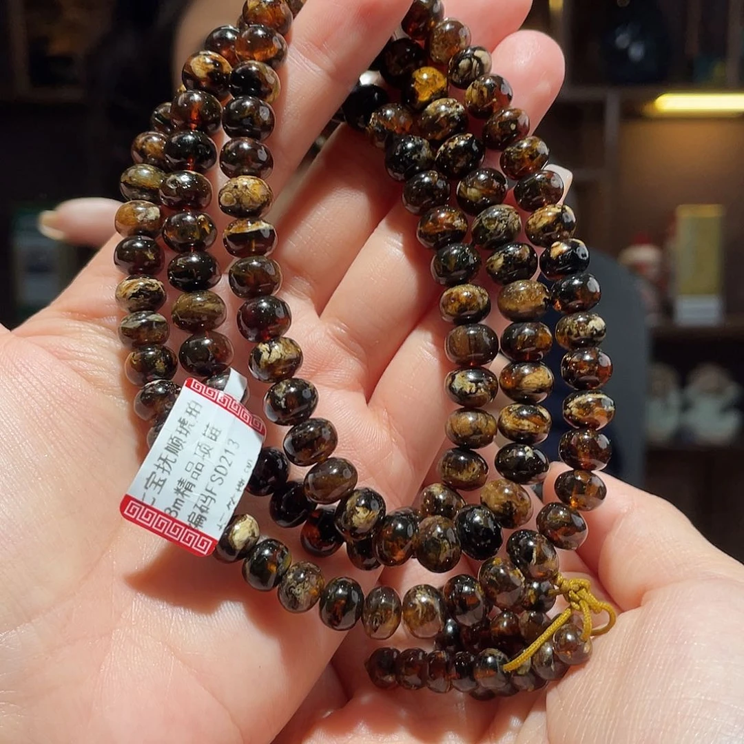 未镶嵌琥珀手链8m黑花