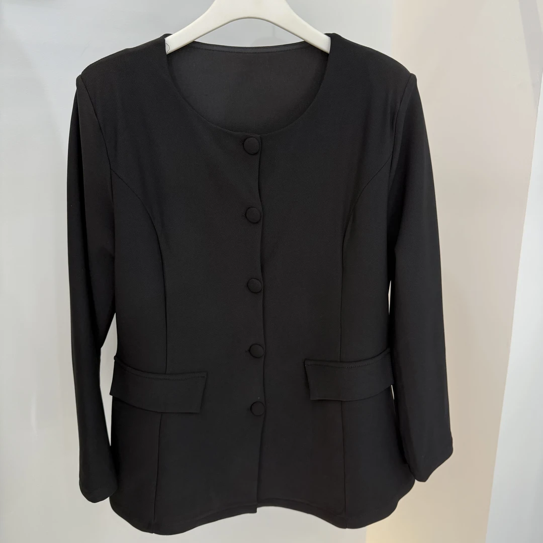 【晓琳】2025春季新款时尚百搭黑色气质单排扣修身显瘦上衣