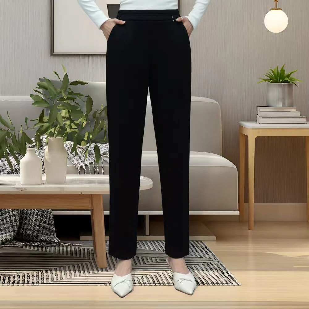 意琳大码秋冬新款高腰高弹深裆显瘦百搭垂坠轻棉烟管直筒裤9991