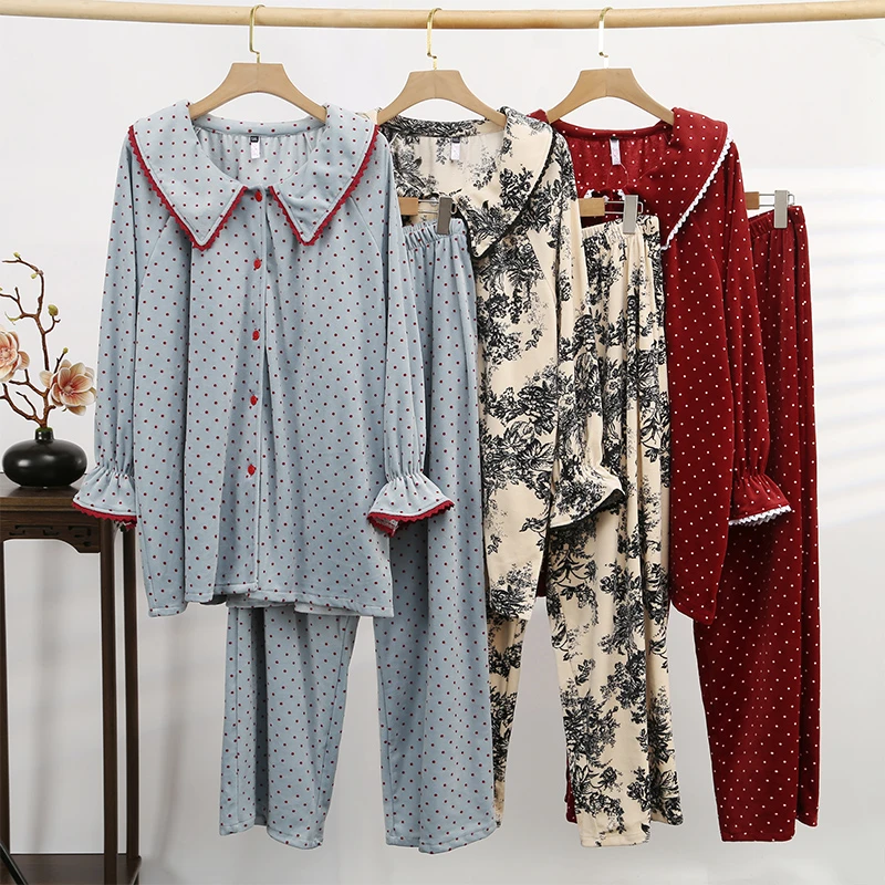 秋冬海岛绒睡衣女加肥加大码胖MM220斤娃娃领保暖开衫家居服套装