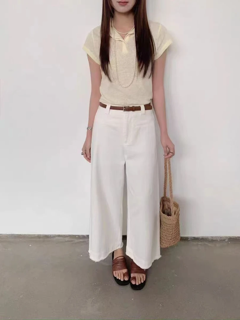 炸款～薄料牛仔九分毛边直筒裤2815