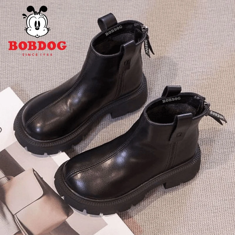 巴布豆女童靴子儿童马丁短靴2025新款秋冬季宝宝女孩公主洋气皮靴