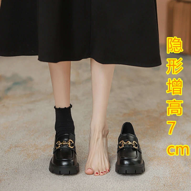 一脚蹬乐福鞋春季新款黑色复古厚底粗跟英伦风百搭jk玛丽珍小皮鞋