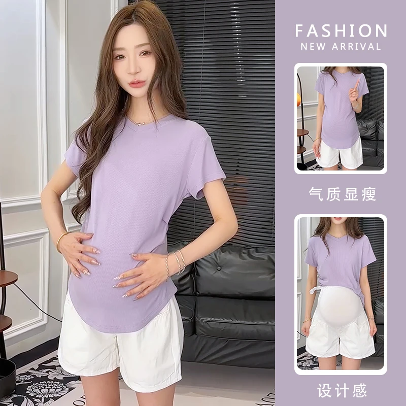 孕妇夏季薄款V领短袖百搭修身时尚t恤夏装内搭黑纯色显瘦气质短袖