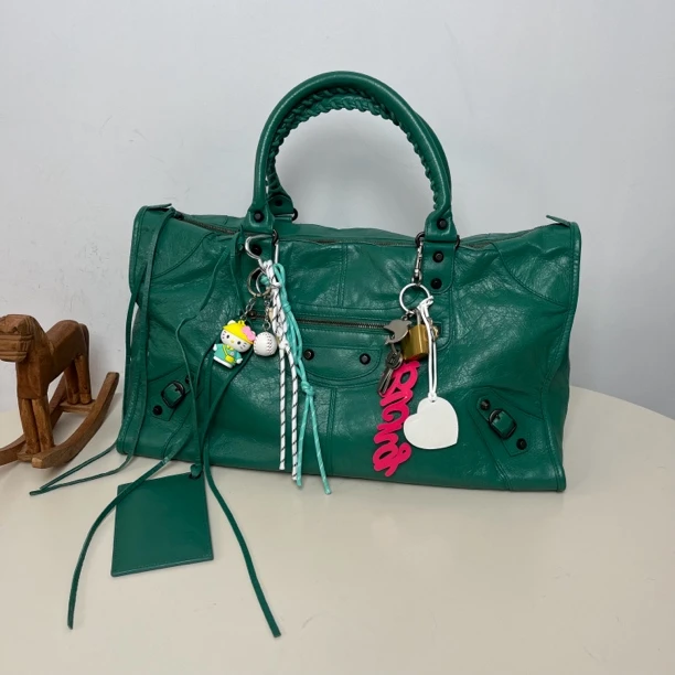 95新 Balenciaga/巴黎世家 绿色work小钉work机车单肩包