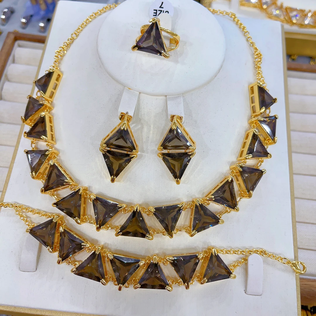 钛钢项链 1513新款四件套首饰耳环项链戒指爆款白搭时尚金色