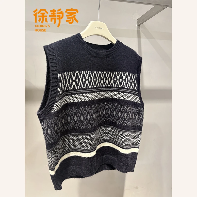 冬季穿搭款宽松慵懒风圆领针织衫马甲背心打底叠穿上衣女内搭8179