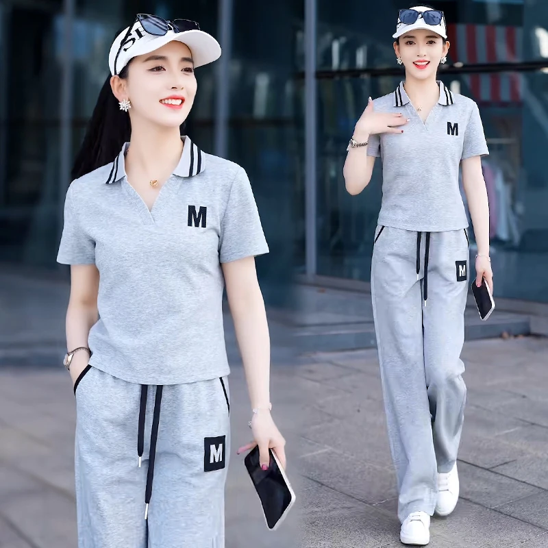高含棉休闲印花纯色运动服套装女2025年夏季新款韩版时髦两件套潮