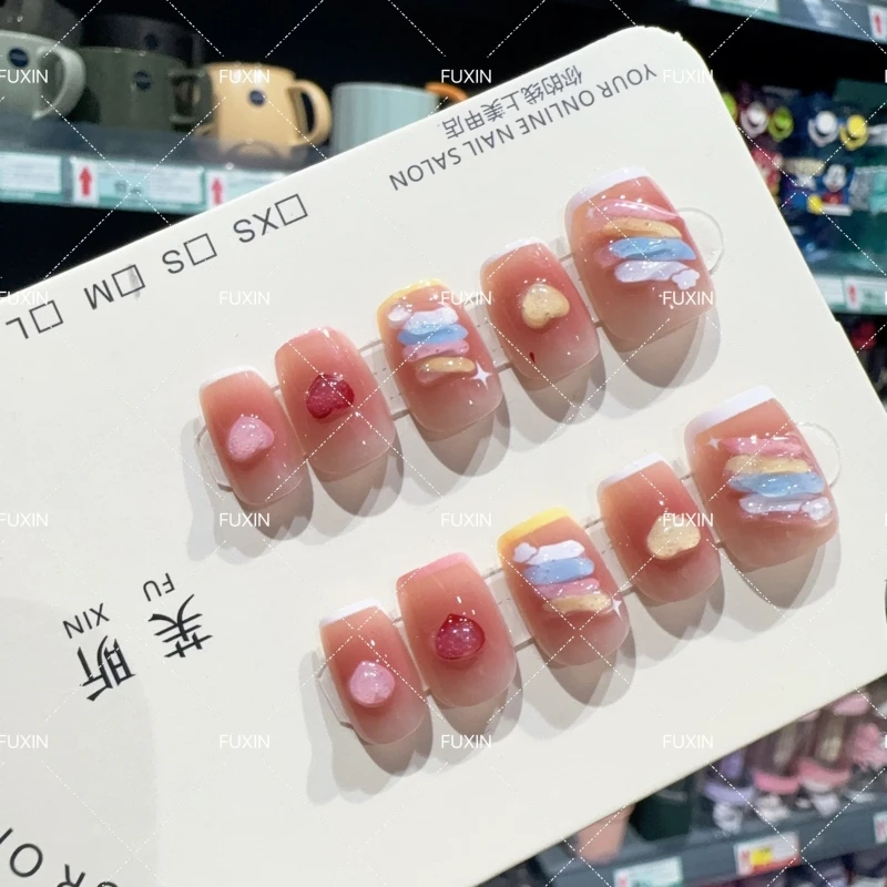 【短方】彩虹糖果立体点胶清新穿戴甲成品美甲贴