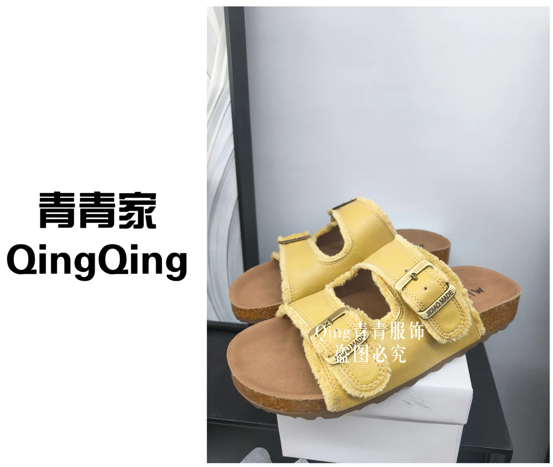 青青家  夏季新款皮带扣低跟鞋学院风一字拖休闲风-701