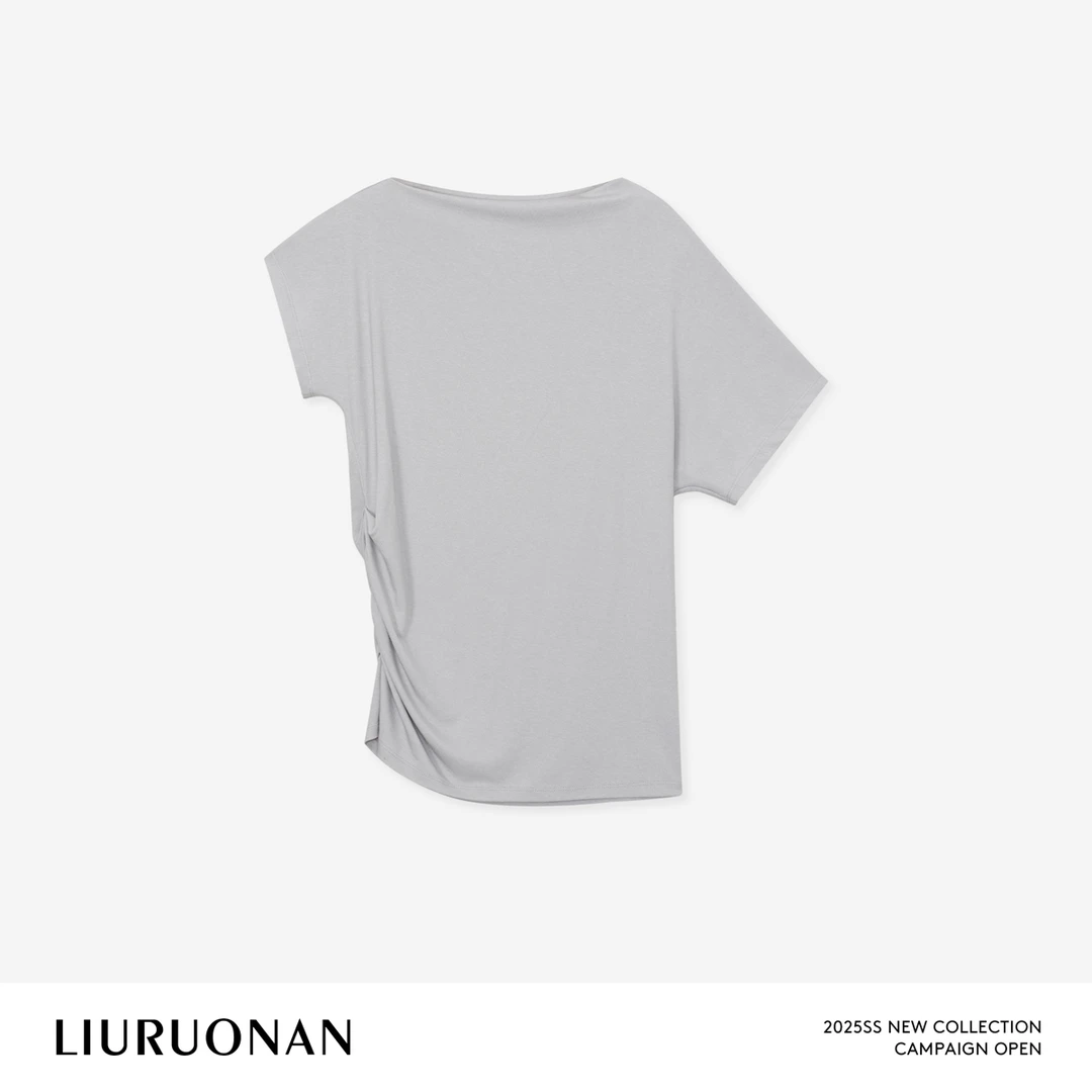 LIURUONAN 25SS【荡领Tee】独特设计不规则抽褶夏季一字领短袖上衣