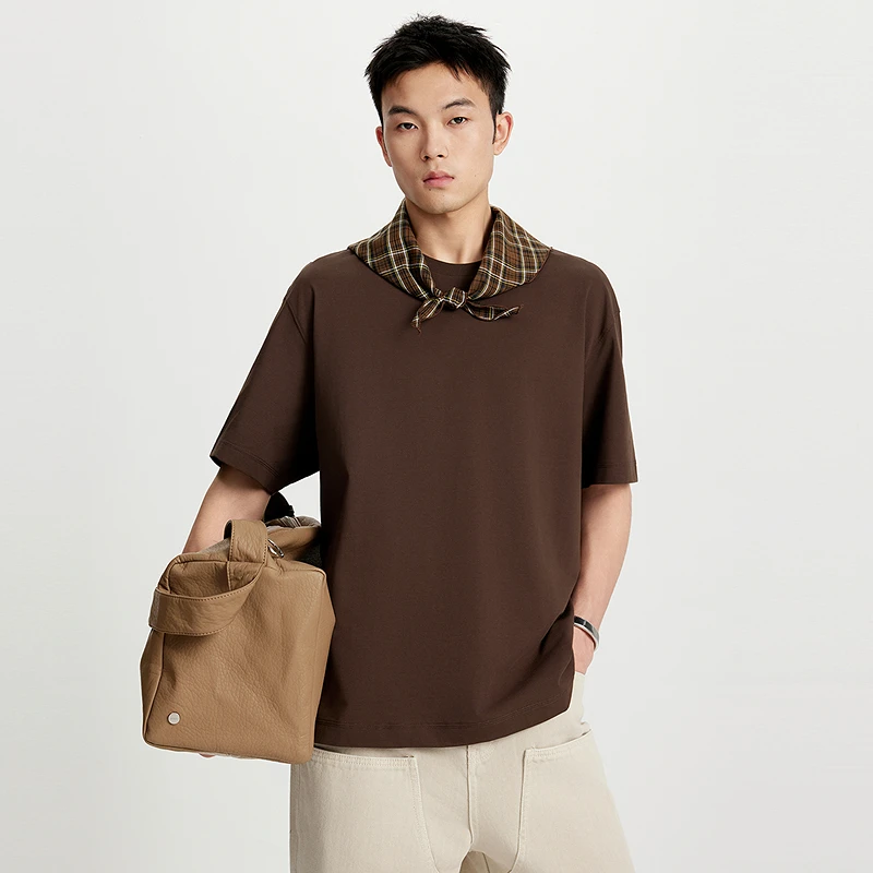 安正男装专供2025年夏丝光棉阔版圆领短T恤AAFX2TD03C