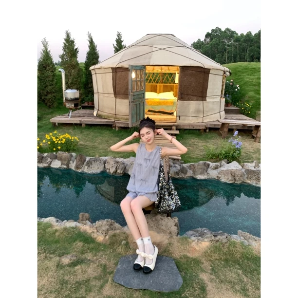 赵小小【云朵慕斯】高级感立体蝴蝶结韩系无袖洋气上衣+半身裙28389