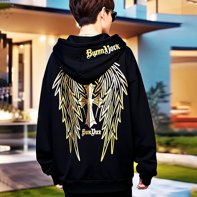 BY秋季新款潮牌翅膀连帽卫衣/情侣男女同款连帽长袖宽松时尚上衣