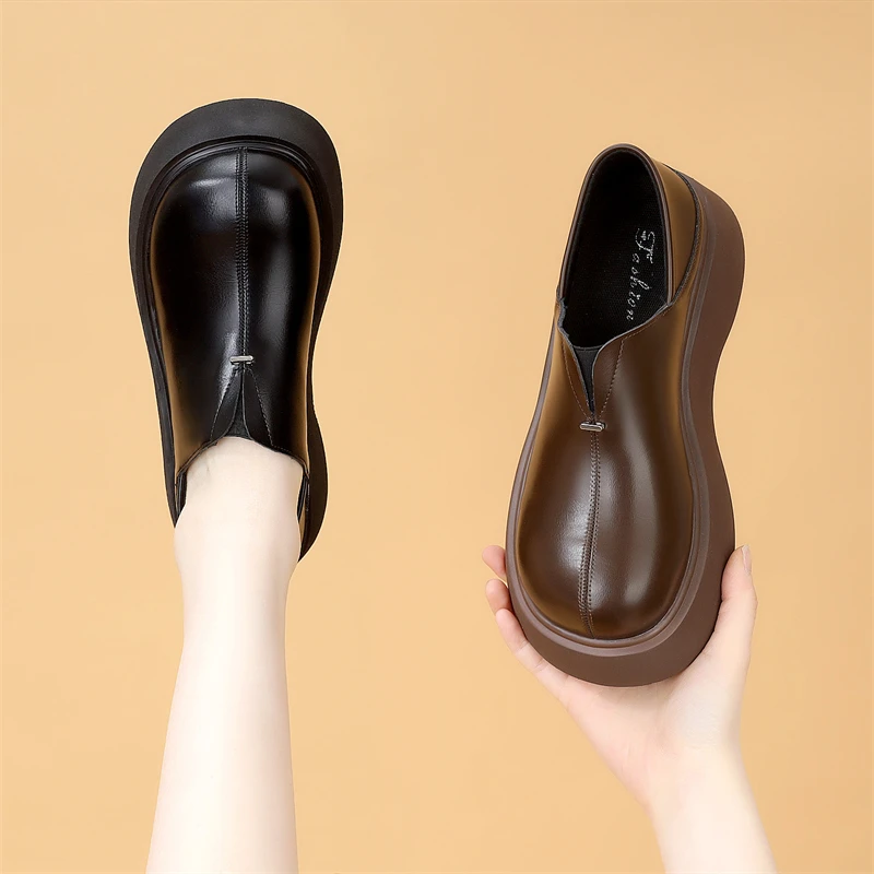 爆款复古厚底一脚蹬乐福鞋女2025年春季新款两穿显脚小舒适小皮鞋