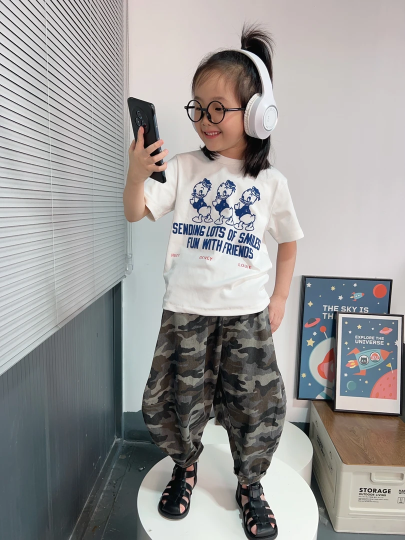 五月童装夏季儿童迷彩豹纹黑藏青色卡其色灰色气球裤夏季防蚊裤