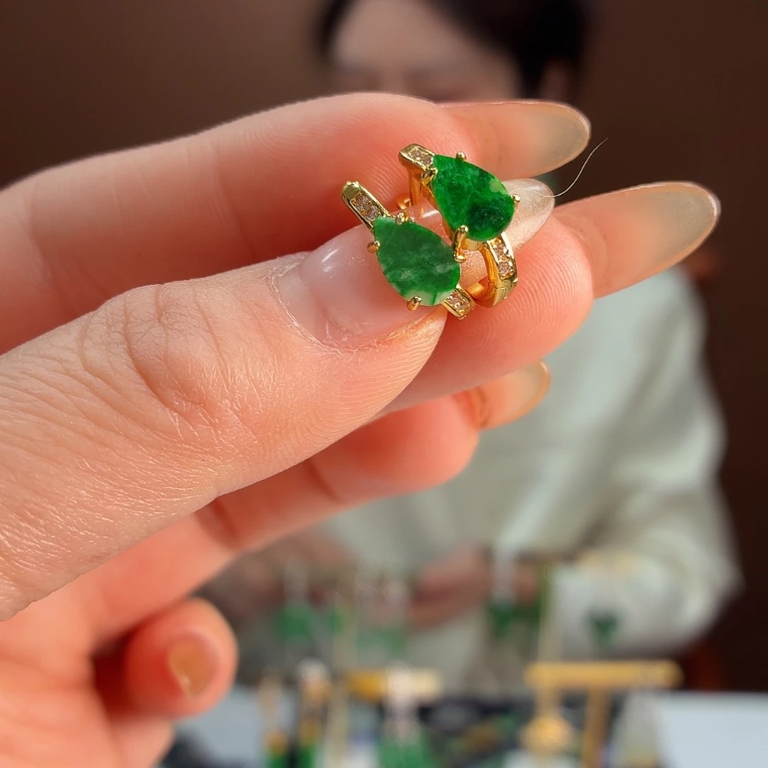 翡翠银S925镶嵌耳饰