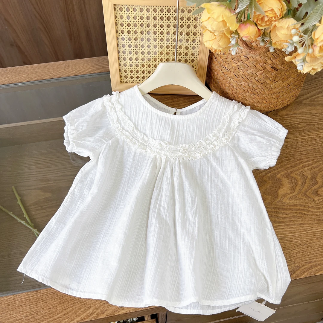 【娃娃衫 上衣】253138（白色）上衣 女童韩版洋气 花边短袖娃娃衫
