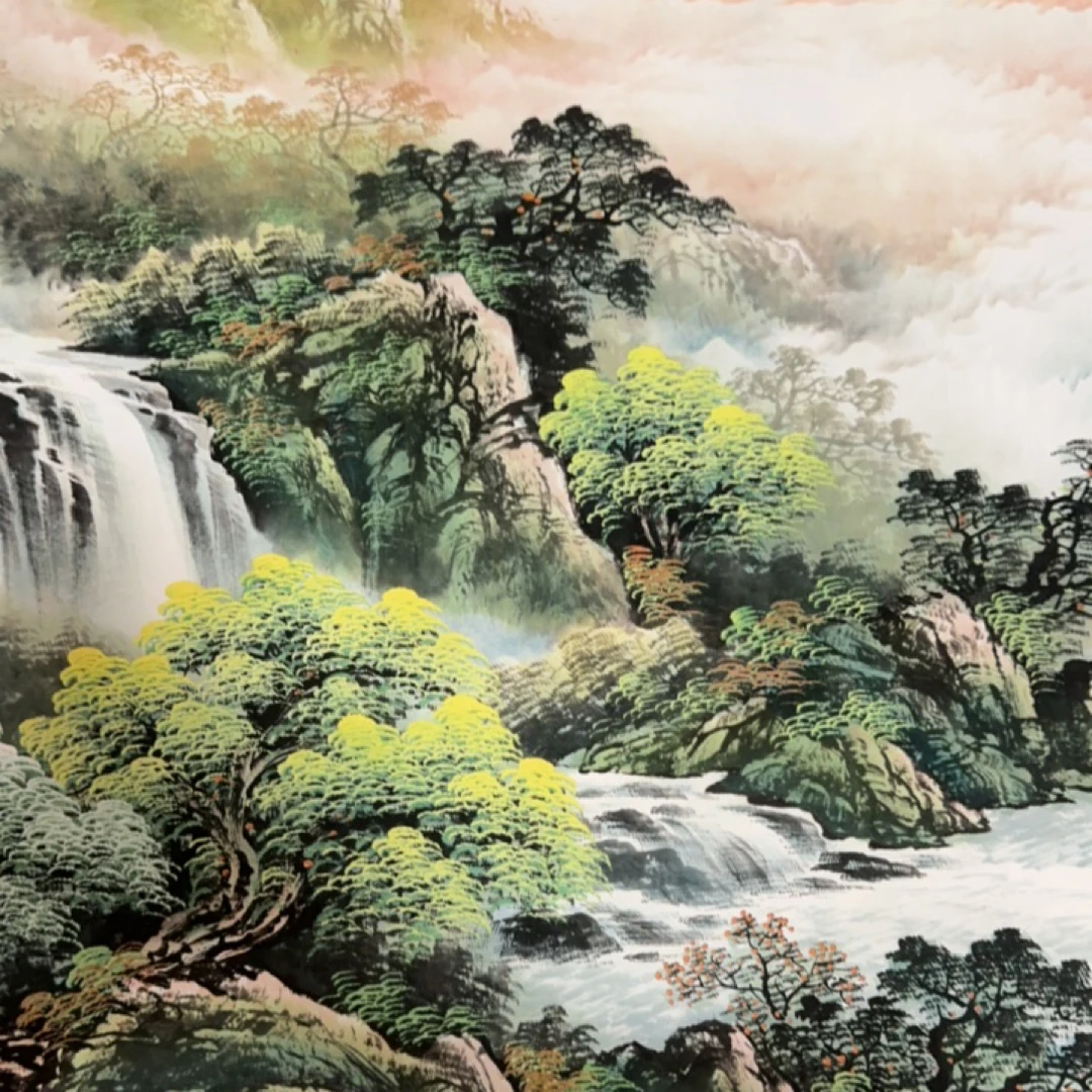 江山如画 绿山水画客厅沙发背景墙挂画