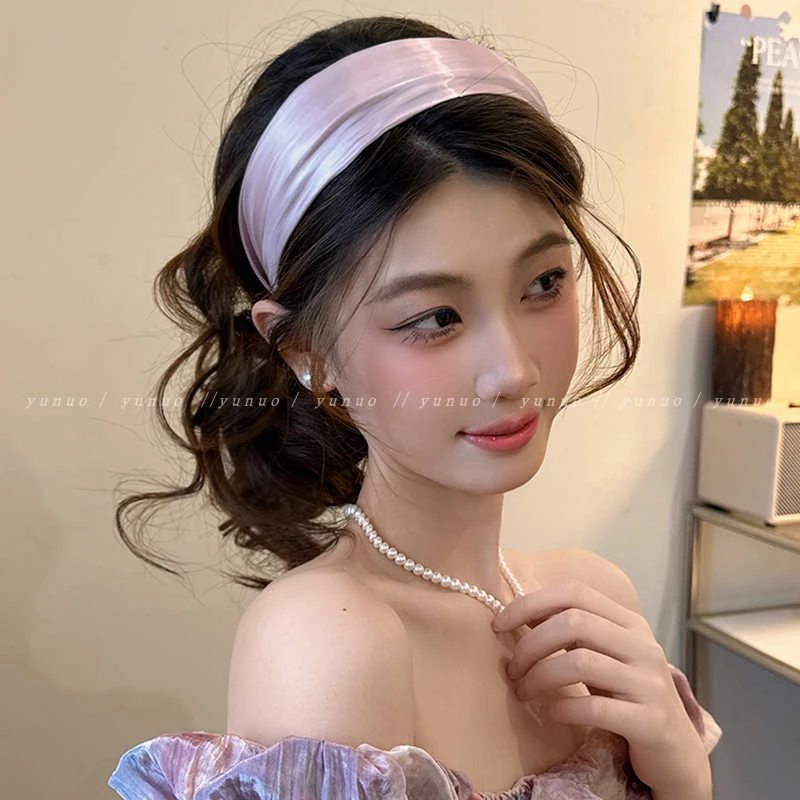 微光丝春夏缎面发卡发箍女2025新款简约百搭外出洗脸压发宽边头箍