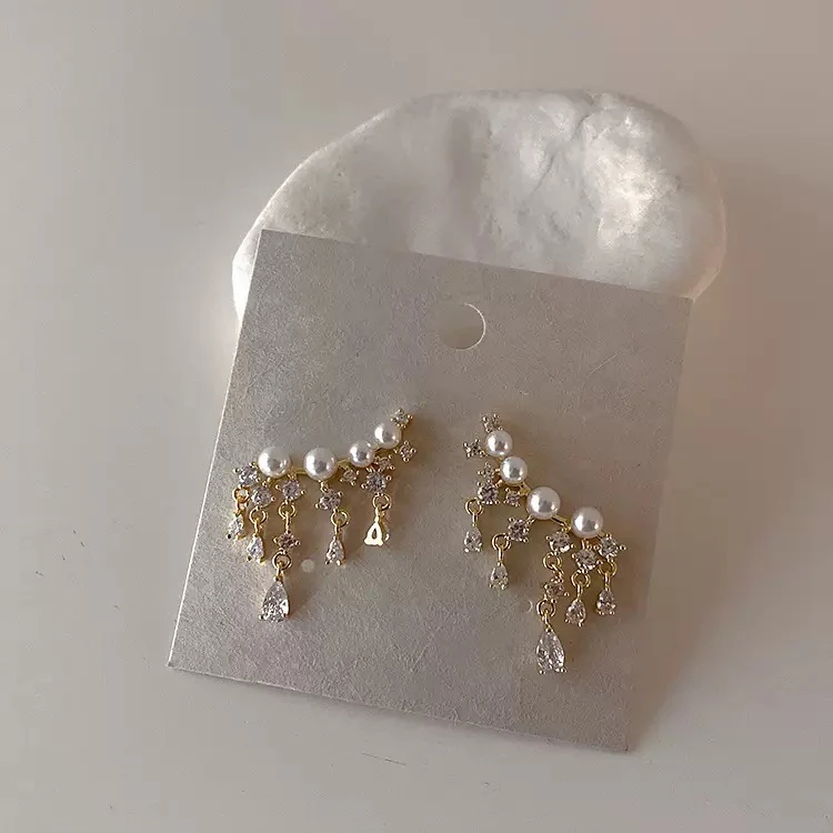 铜合金耳饰 超仙锆石珠珠流苏耳钉简约百搭气质时尚耳环耳饰