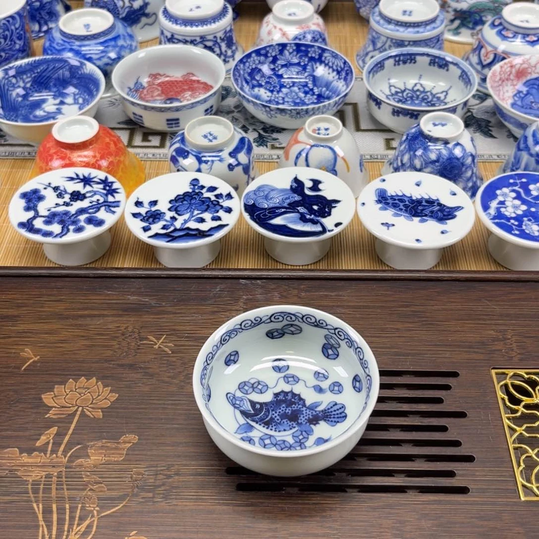 手绘金钱鳜鱼炉式杯