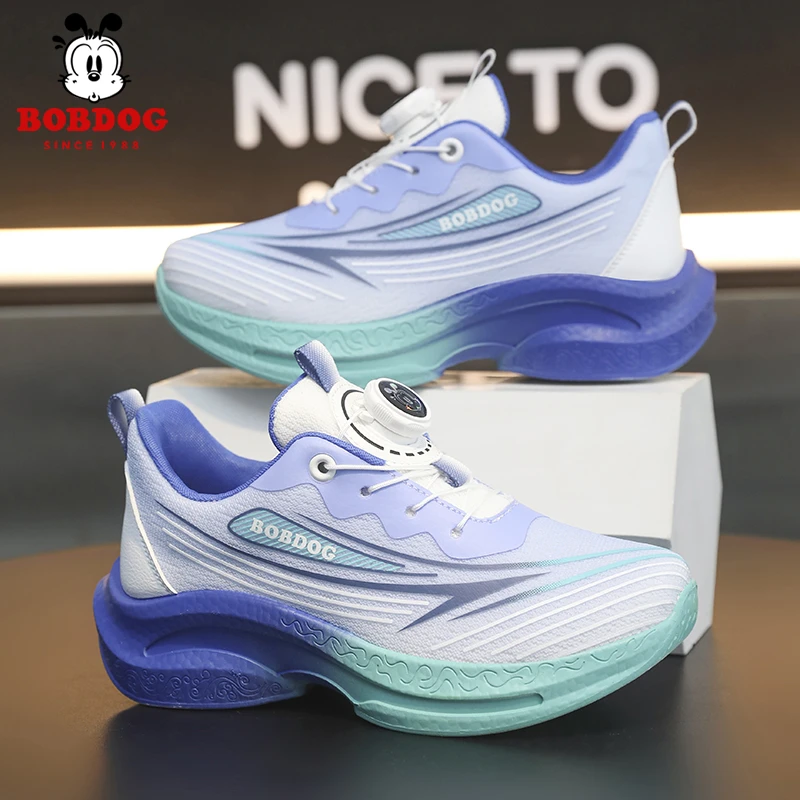 巴布豆童鞋男童运动鞋春季女童网面跑步鞋纽扣软底中大童儿童鞋