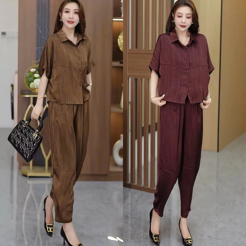 【赠运费险】妈妈装新款显瘦套装时尚洋气高贵休闲宽松大码套装薄款