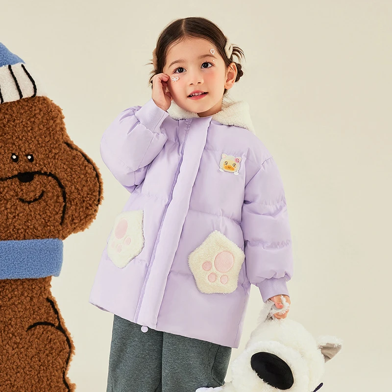 b.duck小黄鸭羽绒服女童中长款加厚宝宝装韩版鸭绒外套外出服三防